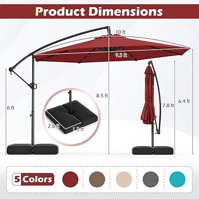 10ft Solar Offset Patio Umbrella, 32 LED Lights with Stable Base