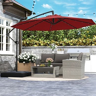10ft Solar Offset Patio Umbrella, 32 LED Lights with Stable Base