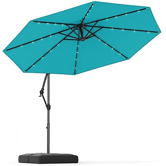 10ft Solar Offset Patio Umbrella, 32 LED Lights with Stable Base