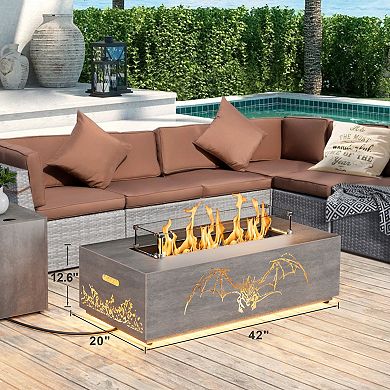 Evita 42"Propane Fire Pit Table,Dragon Cutout with Golden LED Light,50000 BTU