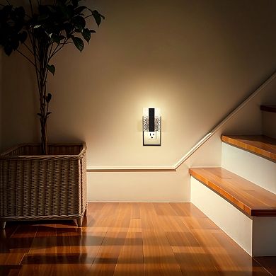 1W Modern Square Plug in Integrated LED Night Light with Light Sensor Amber 3000K Black 2 Pack