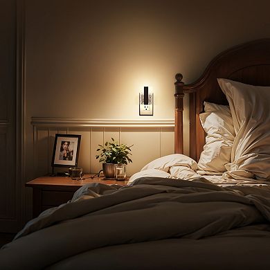 1W Modern Square Plug in Integrated LED Night Light with Light Sensor Amber 3000K Black 2 Pack