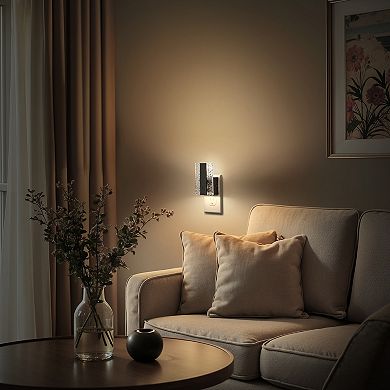 1W Modern Square Plug in Integrated LED Night Light with Light Sensor Amber 3000K Black 2 Pack