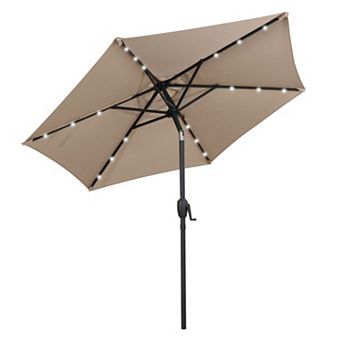 7.5 Feet Solar Powered Patio Umbrella with LED Lights and Crank Handle