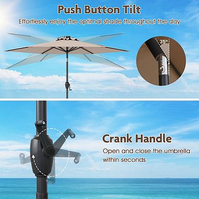 7.5 Feet Solar Powered Patio Umbrella with LED Lights and Crank Handle