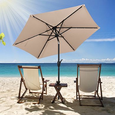 7.5 Feet Solar Powered Patio Umbrella with LED Lights and Crank Handle