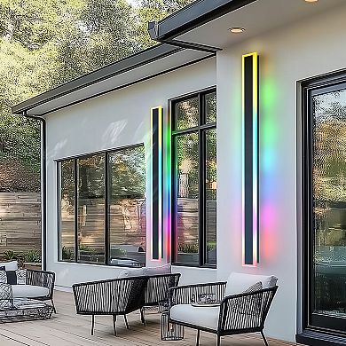 35.4in Outdoor Linear Wall Light Black Hardwired 24W RGB Dimmable IP67 for Garage Patio