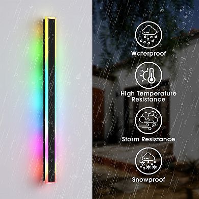35.4in Outdoor Linear Wall Light Black Hardwired 24W RGB Dimmable IP67 for Garage Patio