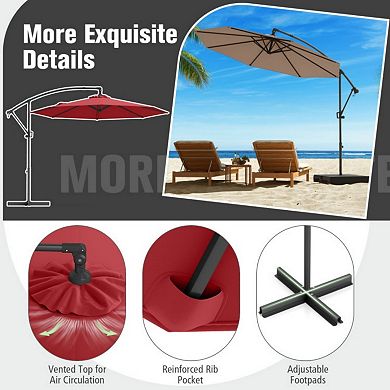 10 Feet Offset Hanging Umbrella with Base and Infinite Tilt-Wine
