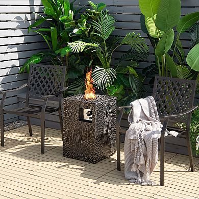 16FT Square Outdoor Propane Fire Pit 30,000 BTU with Cover & Lava Rocks - Black