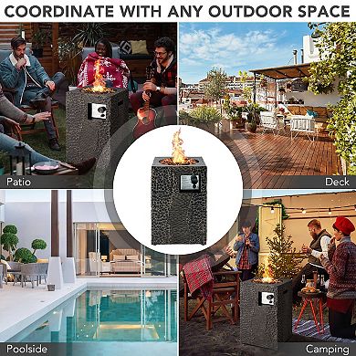 16FT Square Outdoor Propane Fire Pit 30,000 BTU with Cover & Lava Rocks - Black