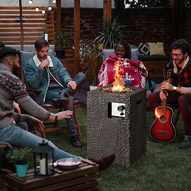 16FT Square Outdoor Propane Fire Pit 30,000 BTU with Cover & Lava Rocks - Black