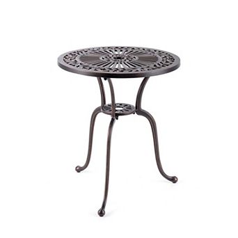 24" Round Cast Aluminum Patio Bistro Table with 2" Umbrella Hole