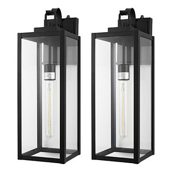 20 in Outdoor Wall Sconce, Matte Black, Clear Glass, Dusk to Dawn Sensor, for Porch Garage, 2 Pack