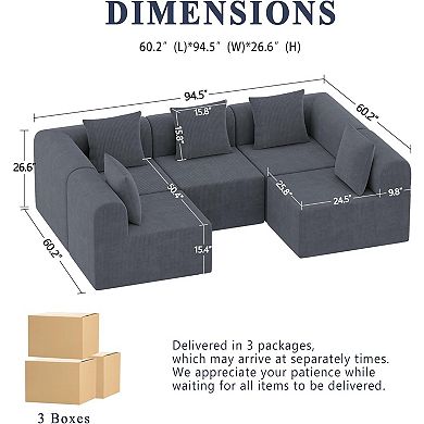 146'' Modular Sectional Couches for Living Room with Deep Seat, L-Shape Cloud Sofa Couch