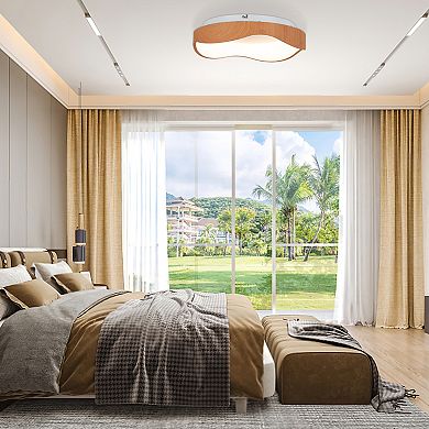24W Modern LED Mount Ceiling Light with Wood Pattern and Metal Frame-Natural