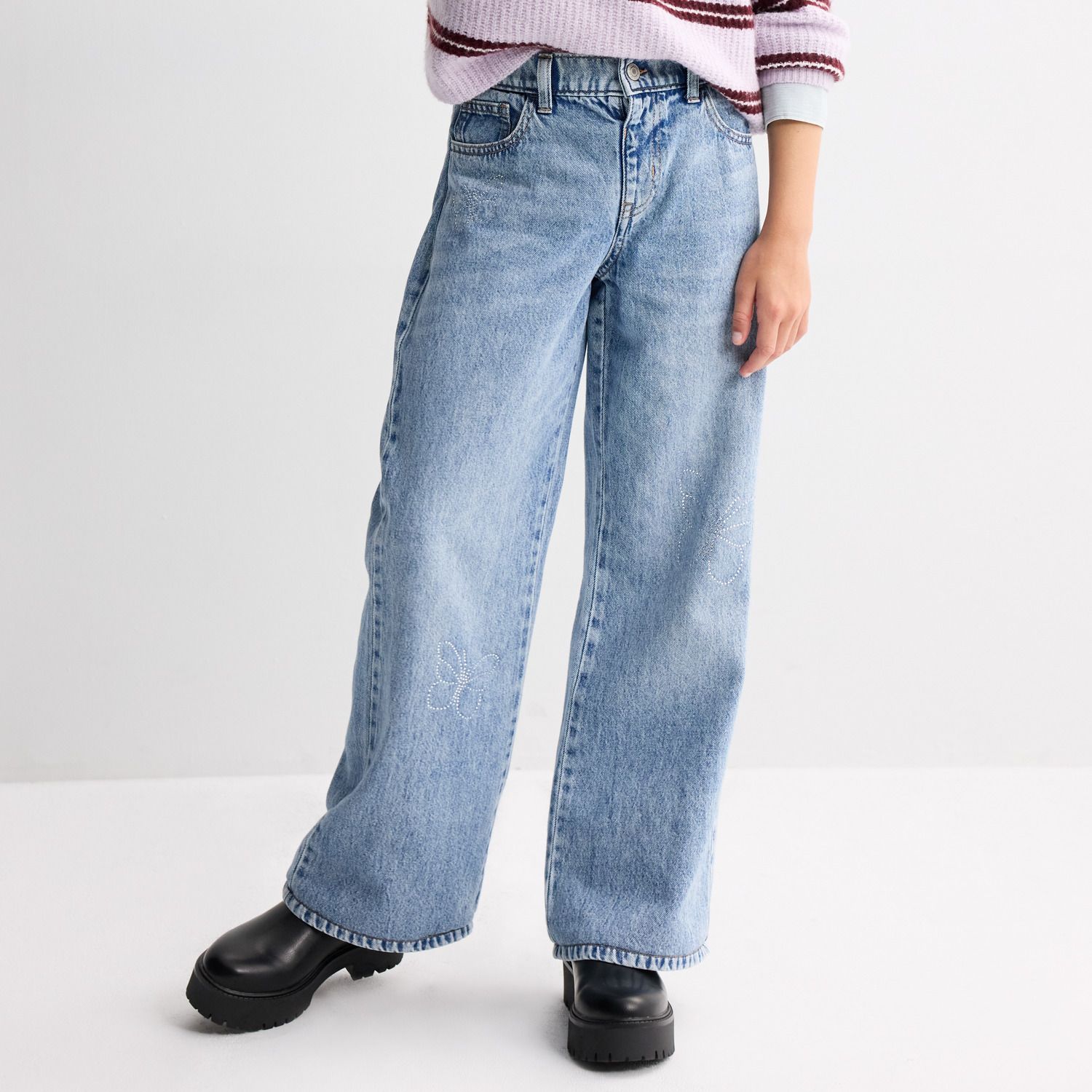 Джинсы SO® Rhinestone Butterfly Wide Leg Jeans для девочек