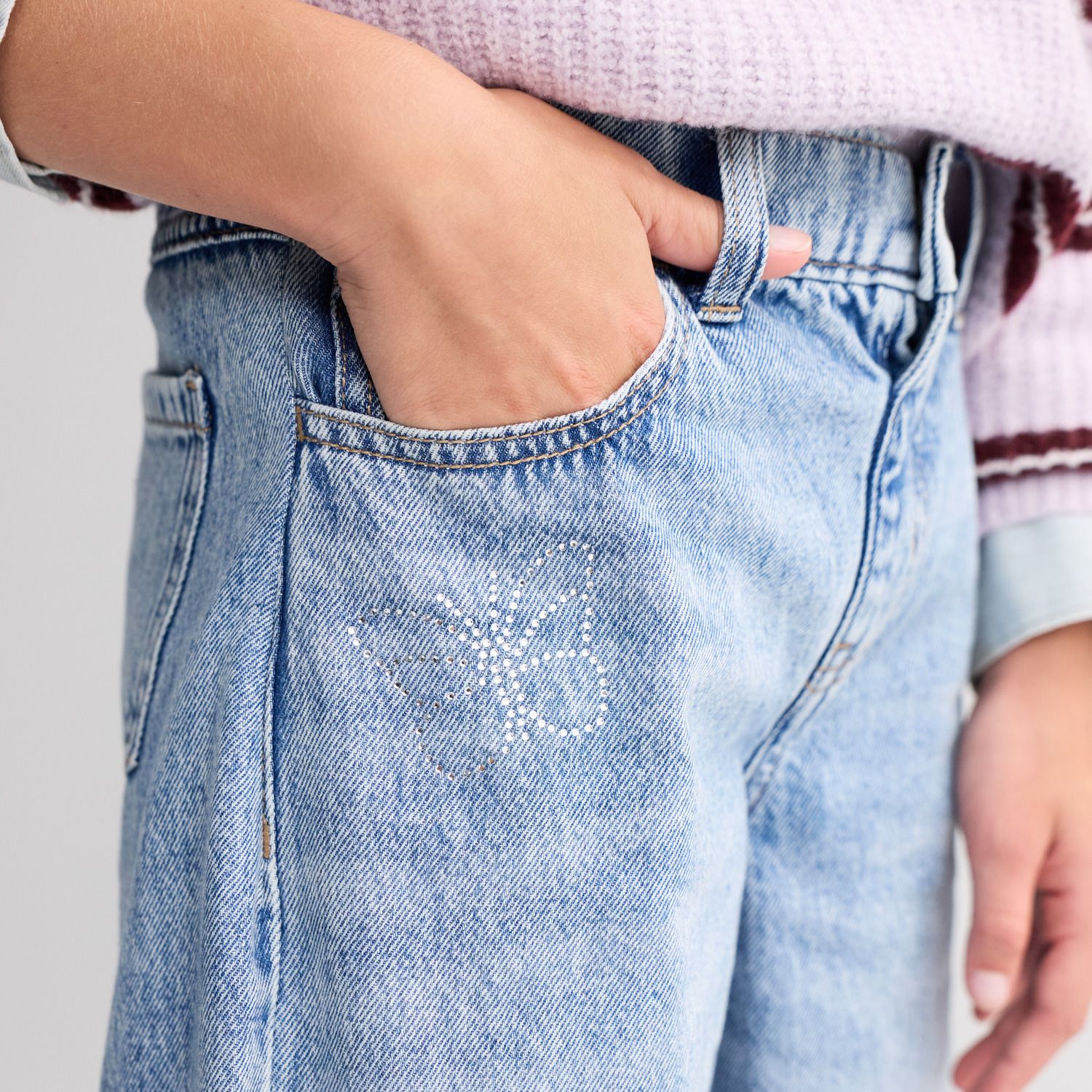 Джинсы SO® Rhinestone Butterfly Wide Leg Jeans для девочек — фото 3