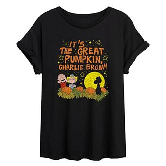 Juniors' Peanuts It's The Great Pumpkin, Charlie Brown Distressed Oversized Tee