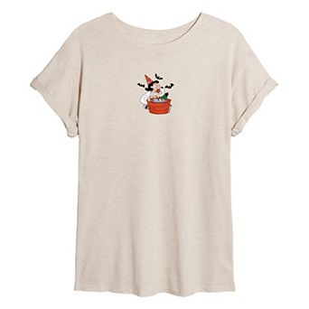 Juniors' Peanuts Lucy & Snoopy Apple Bobbing Oversized Tee