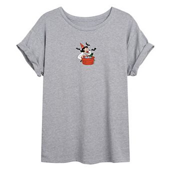 Juniors' Peanuts Lucy & Snoopy Apple Bobbing Oversized Tee