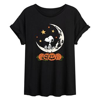 Juniors' Peanuts Snoopy & Pumpkins Halloween Oversized Tee