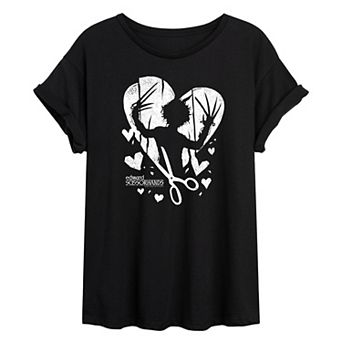 Juniors' Edward Scissorhands Heart Silhouette Oversized Tee