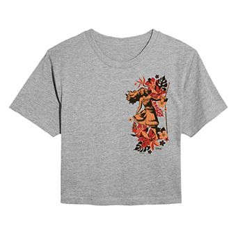 Juniors' Disney's Moana Tropical Floral Cropped Tee
