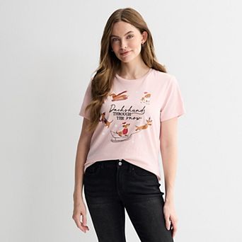 Women's 'Daschunds Through The Snow' Holiday Short Sleeve Graphic Tee