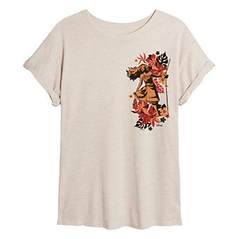 Juniors' Disney's Moana Tropical Floral Oversized Tee