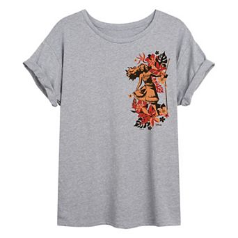 Juniors' Disney's Moana Tropical Floral Oversized Tee