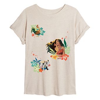 Juniors' Disney's Moana, Pua, & Heihei Oversized Tee