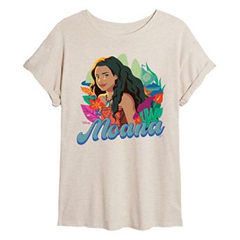 Juniors' Disney's Moana Tropical Floral Oversized Tee