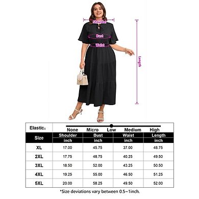 Women's Plus Size Short Sleeve Pleated Rayon Midi Dresses with Pockets for Wedding Guest