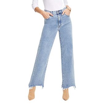 Straight Leg Jeans for Women High Waisted Frayed Hem Stretchy Denim Pants Relaxed Casual Trouser