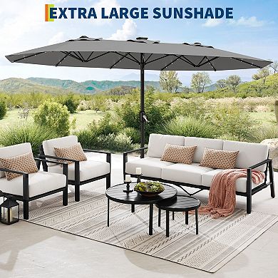 15FT Patio Umbrella with Solar LED Lights And Base