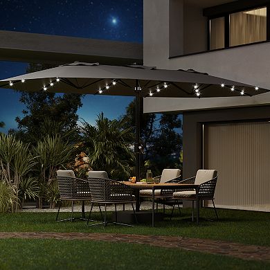 15FT Patio Umbrella with Solar LED Lights And Base