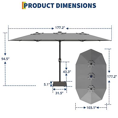 15FT Patio Umbrella with Solar LED Lights And Base