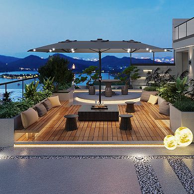 15FT Patio Umbrella with Solar LED Lights And Base