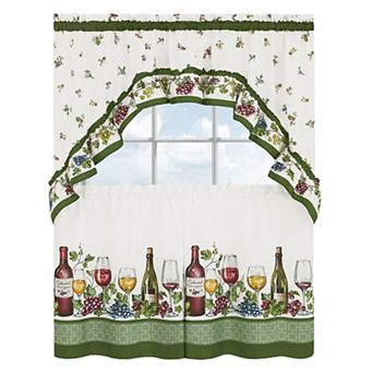 Kate Aurora Napa Winery 3 pc Rod Pocket Cafe Kitchen Curtain Tier & Swag Set