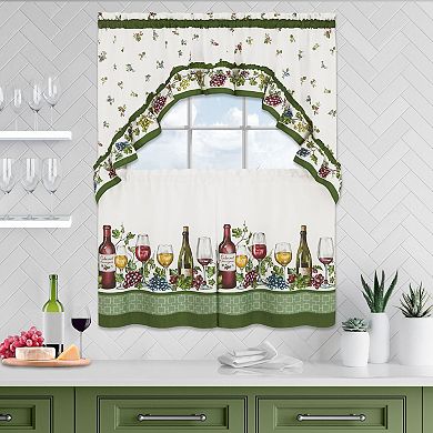 Kate Aurora Napa Winery 3 Piece Rod Pocket Cafe Kitchen Curtain Tier & Swag Set