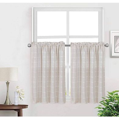 Kate Aurora 3 Piece Claire Embroidered Cafe Rod Pocket Kitchen Curtain Tier And Valance Set