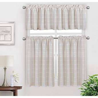 Kate Aurora 3 pc Claire Embroidered Cafe Rod Pocket Kitchen Curtain Tier And Valance Set
