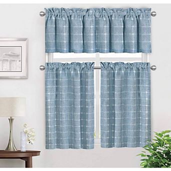 Kate Aurora 3 pc Claire Embroidered Cafe Rod Pocket Kitchen Curtain Tier And Valance Set