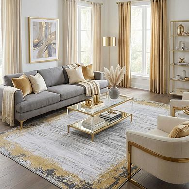 Fashionwu Distressed Border Area Rug Modern Solid Soft Thin Carpet for Bedroom Living Room Decor