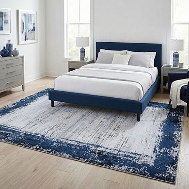 Fashionwu Distressed Border Area Rug Modern Solid Soft Thin Carpet for Bedroom Living Room Decor