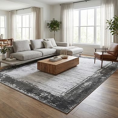 Fashionwu Distressed Border Area Rug Modern Solid Soft Thin Carpet for Bedroom Living Room Decor