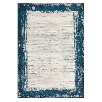 Fashionwu Distressed Border Area Rug Modern Solid Soft Thin Carpet for Bedroom Living Room Decor