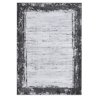 Fashionwu Distressed Border Area Rug Modern Solid Soft Thin Carpet for Bedroom Living Room Decor