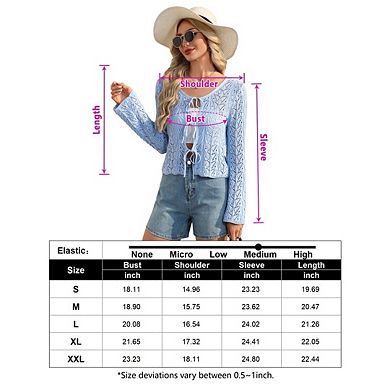 Women's Crochet Knit Bell Long Sleeve Cropped Cardigan Sweater Tie Front Crop Top